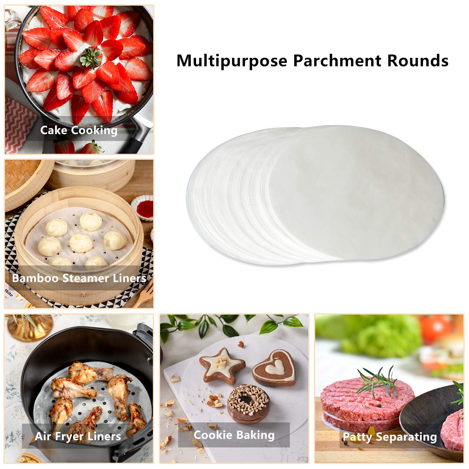 Katbite 200Pcs 5 Inch Parchment Paper Rounds, Extra Strong Heavy Duty & Non-Stick For Patty Separating, Freezing, Springform Cak
